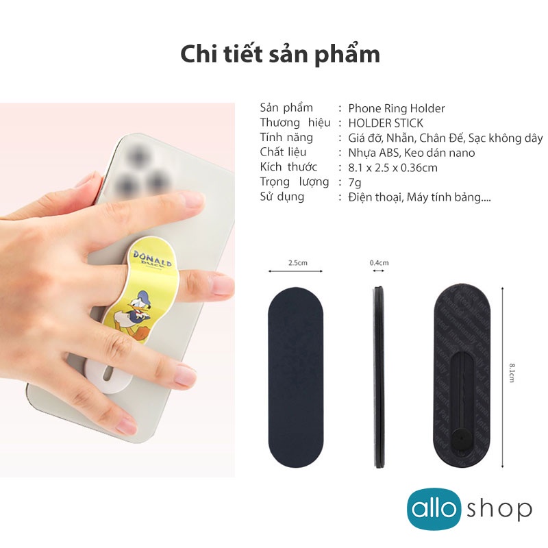 Giá Đỡ Dạng Nhẫn Phone Ring Holder Mickey & Friends 3D Nổi, Hỗ Trợ Sạc Không Dây Và Chân Đế, Dùng Cho Tất Cả Điện Thoại