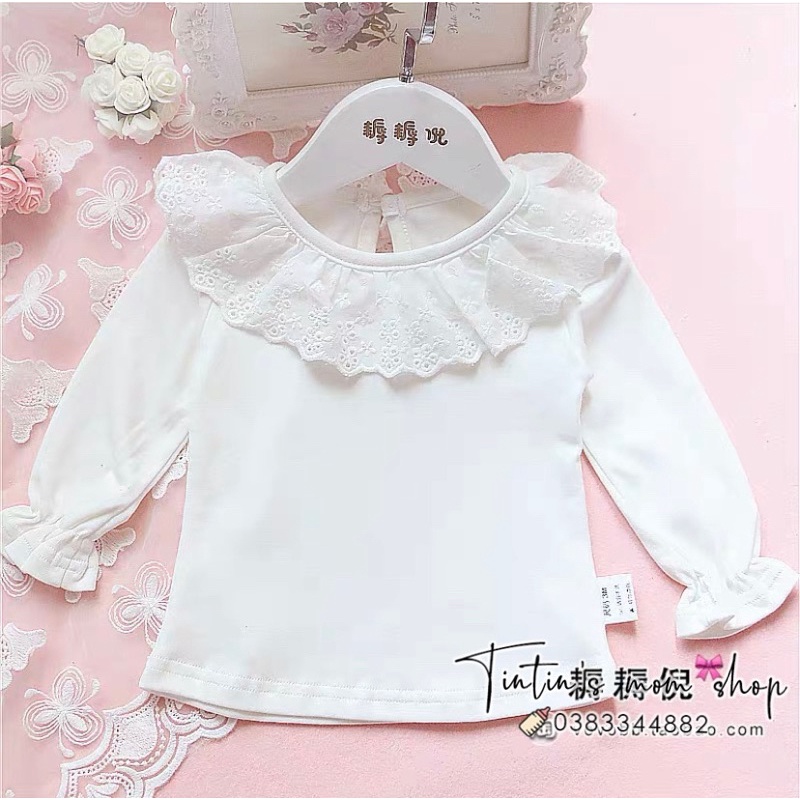 Áo cộc tay/ dài tay cổ bèo điệu đà cho bé gái 3-12M