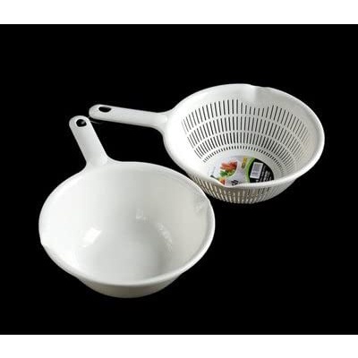 [Hỏa Tốc HN] Bộ rổ và thau nhựa 1.2L có tay cầm màu trắng NỘI ĐỊA NHẬT BẢN