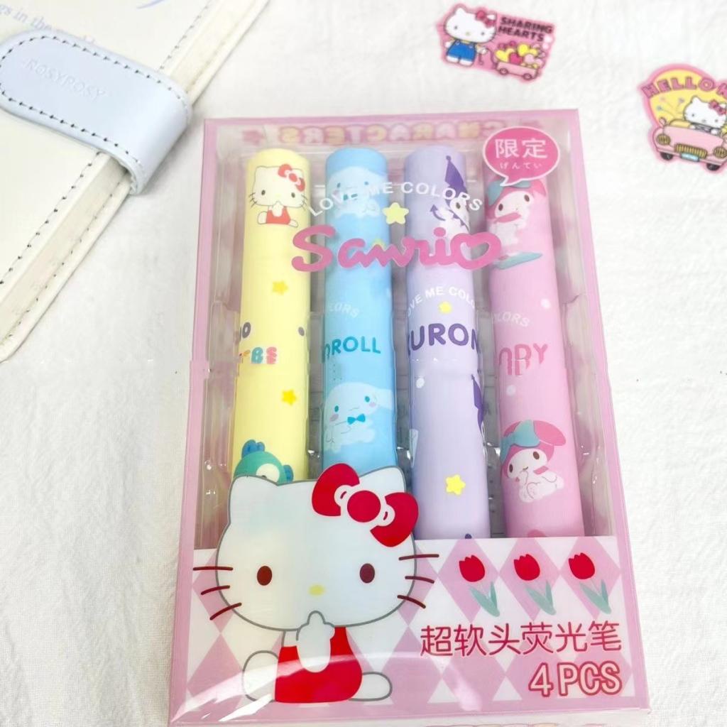 SANRIO Set 4 Bút Đánh Dấu Đầu Mềm Họa Tiết Dễ Thương Cho Học Sinh