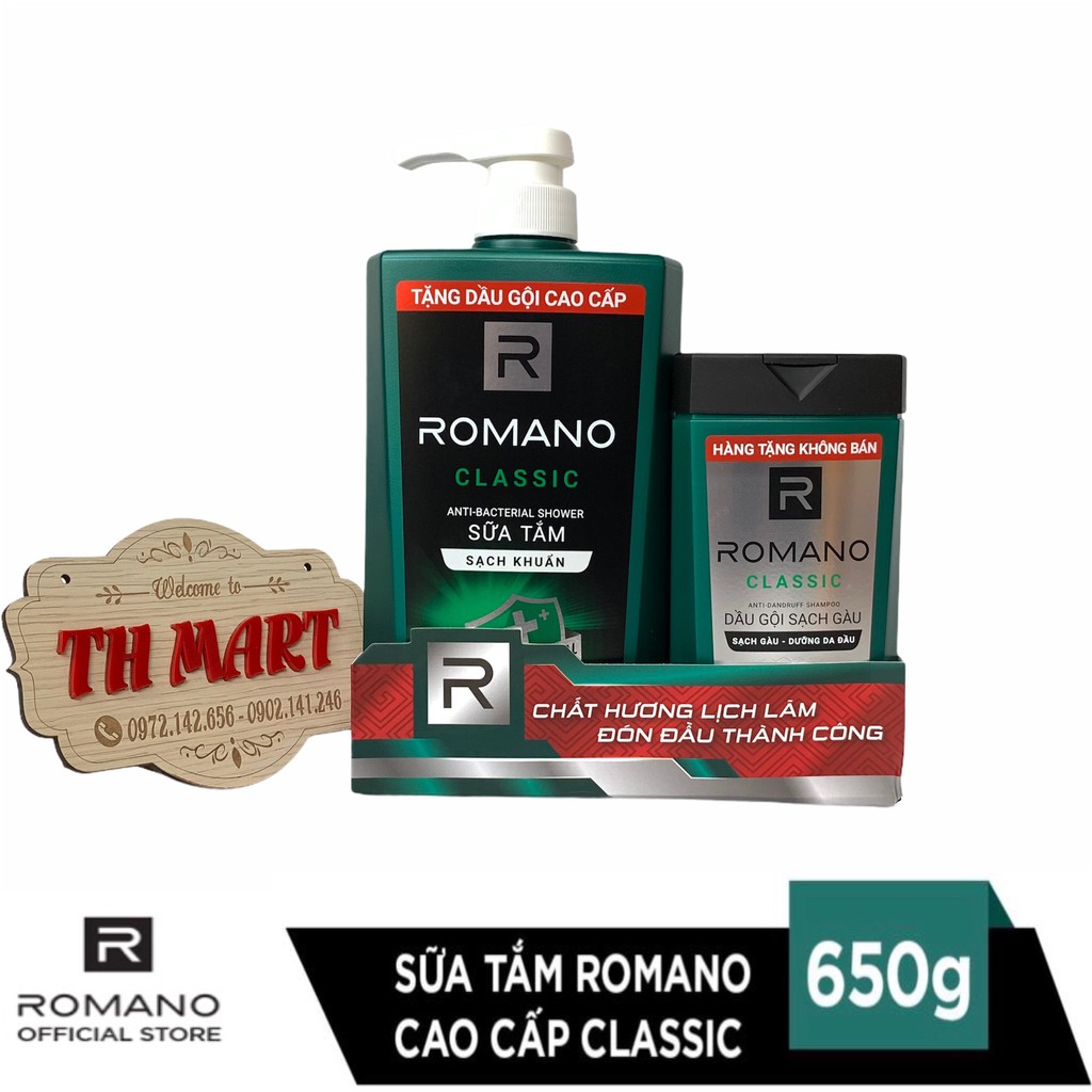 Dầu gội Romano tóc chắc khỏe, tắm và gội , sữa tắm Chai 650g Tặng Dầu Gội 150