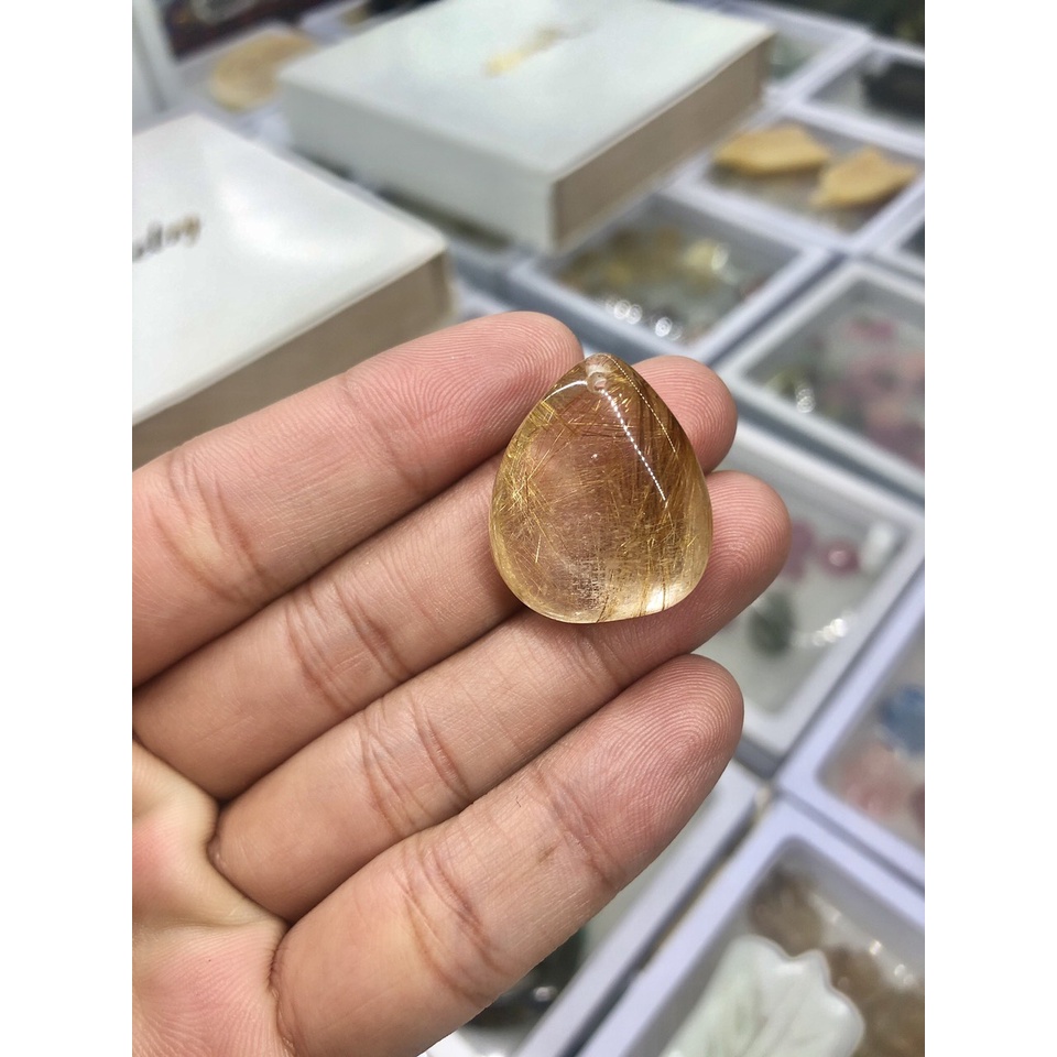 Mặt dây chuyền hình giọt nước phong thủy đá TA. tóc vàng