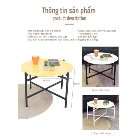 Bàn trà sofa mặt đá chân sắt đa năng hiện đại chính hãng IGA- GM15