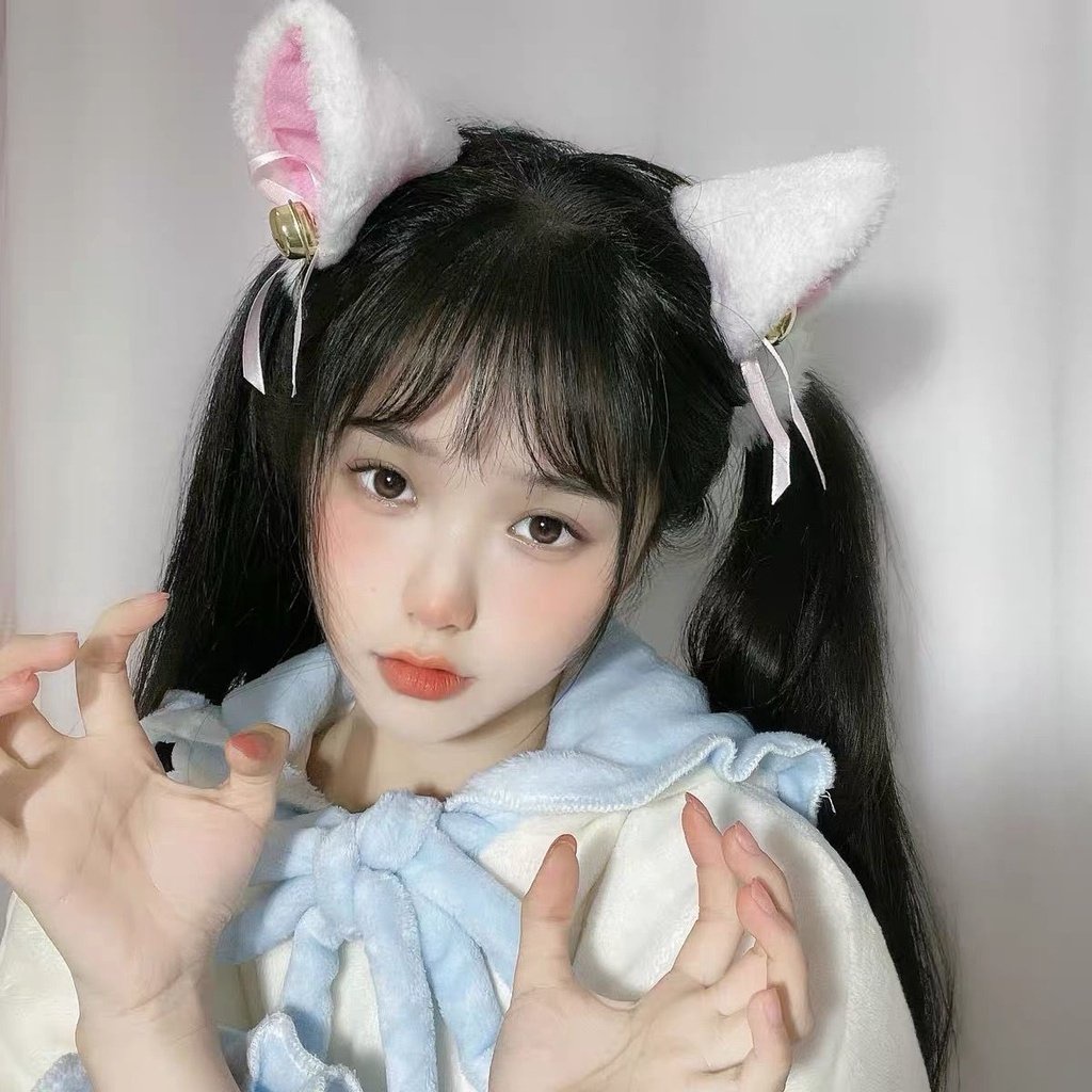 Băng đô cài tóc kẹp tai mèo lông đính chuông xinh xắn dùng để cosplay(1 đôi)