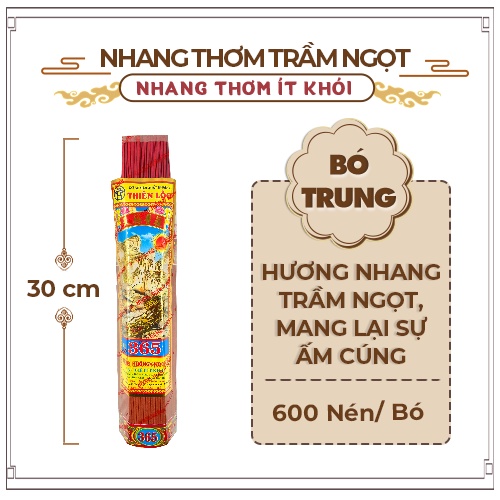 Nhang Thơm Dịu Nhẹ ít Khói Hương Trầm Ngọt Hiệu 365 Thiên Lộc An Toàn Cho Sức Khỏe - 3 Tấc BóTrung 600 Nén