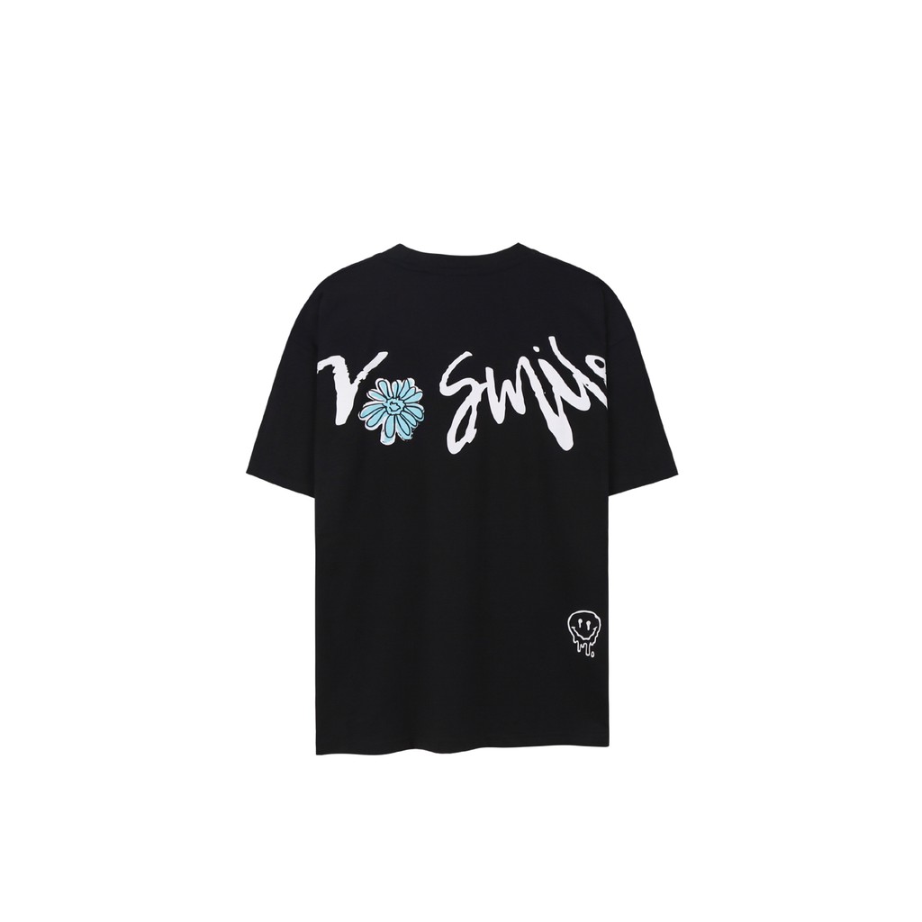 Áo Thun No Smile Màu Đen Chất Liệu Cotton Thoáng Mát Form Rộng Unisex Nam Nữ