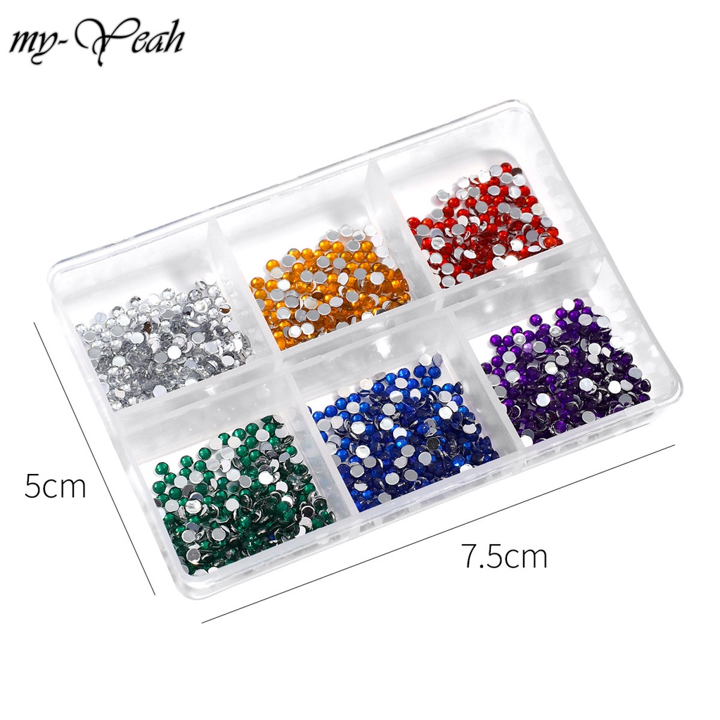 MONJA [Hàng mới về] Hộp 6 loại đá trang trí móng 3D nghệ thuật nhiều màu tiện dụng