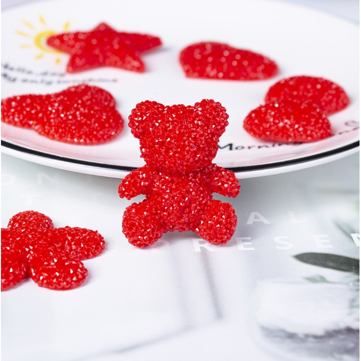 Charm đỏ đính tinh thể dạng diamond hình tim, ngôi sao, gấu cho các bạn trang trí Jibbitz, vỏ ốp điện thoại, slime, DIY
