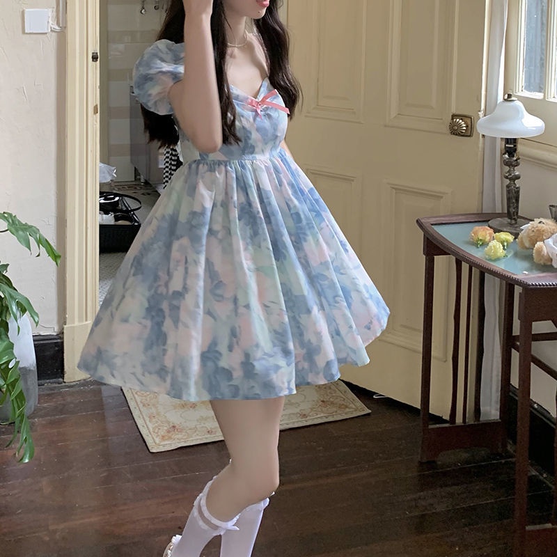 Đầm Tay Phồng Ngắn Ôm Eo Màu Sắc Phong Cách Pháp Thời Trang Mùa Hè 2022