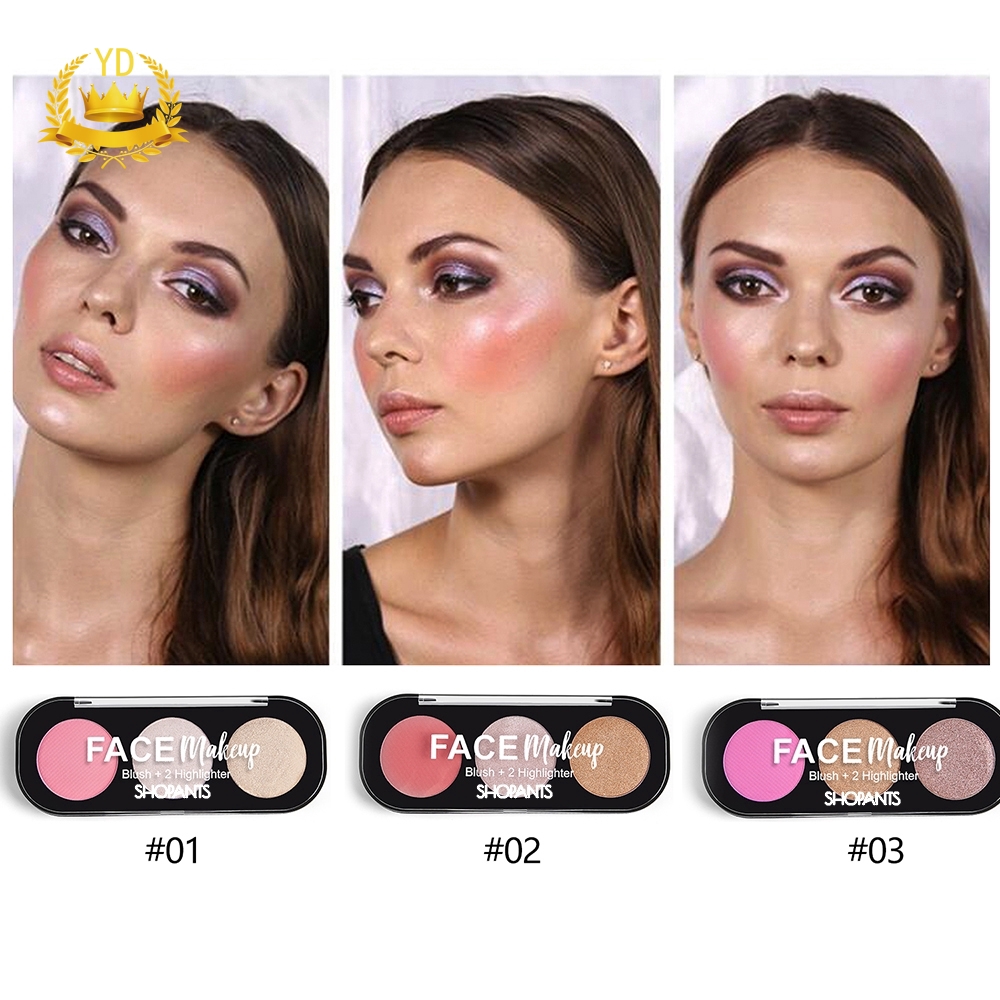 [Hàng mới về] Bảng phấn má hồng và phấn bắt sáng SHOPANTS 3 màu kết hợp thời trang cho nữ