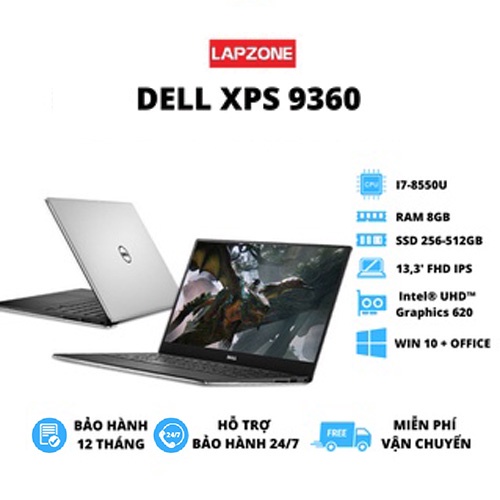 LAPTOP Dell XPS 9360, Ram 8 GB, SSD 256GB, I7-8550U, 13 inch FHD IPS Chất Lượng Uy Tín Bảo Hành Lên Tới 12 Tháng