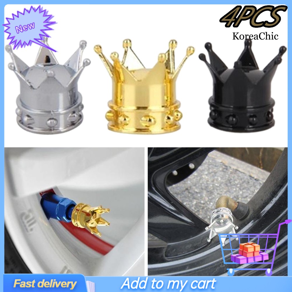 Bộ 4 nắp van bánh xe chống bụi hình vương miện
