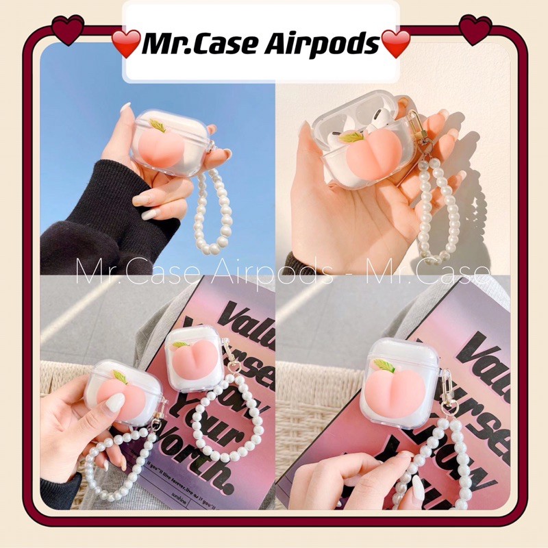 Case Airpods 1/2 /Pro Vỏ Ốp Tai Nghe Hình Trái Đào Kèm Móc Khoá - Mr.Case AirPods