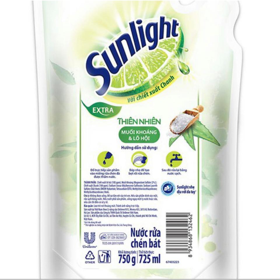 Nước Rửa chén,Rửa bát Sunlight thiên nhiên túi 750ml