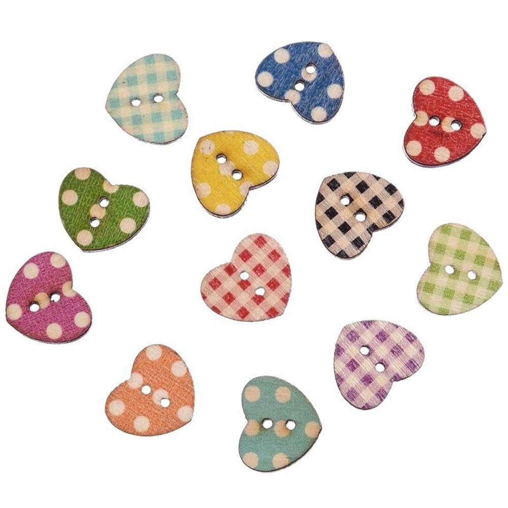 Set 50 Nút Gỗ Hình Trái Tim Nhiều Màu Sắc Dùng Để May Vá Thủ Công Diy