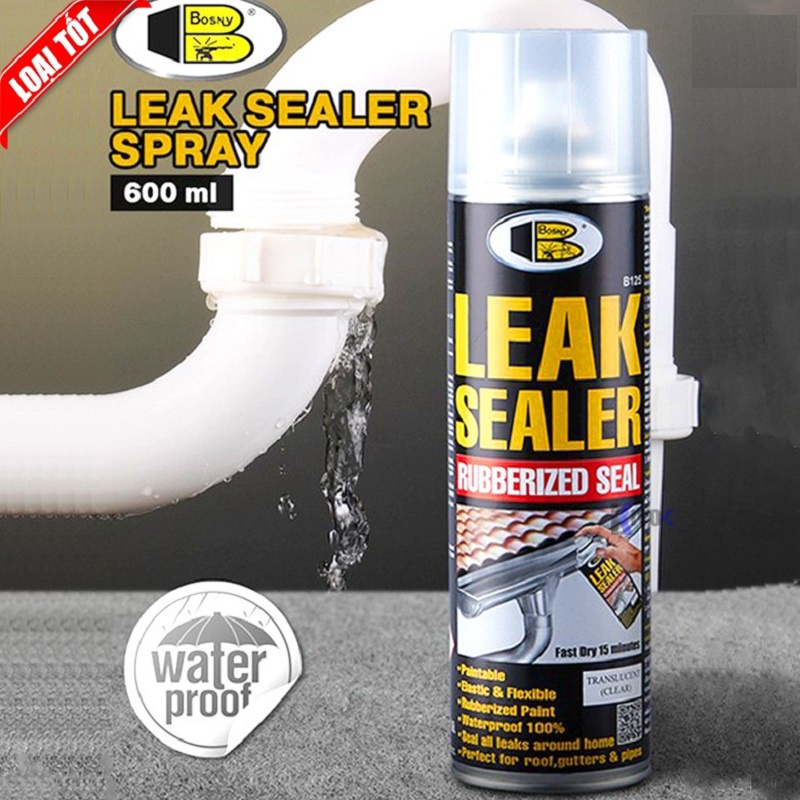 Sơn Xịt Chống Dột Chống Thấm Đa Năng Leak Sealer Bosny - Che Phủ Các Vết Nứt Tường, Kim Loại, Gỗ, Nhựa-vanphongphamBL