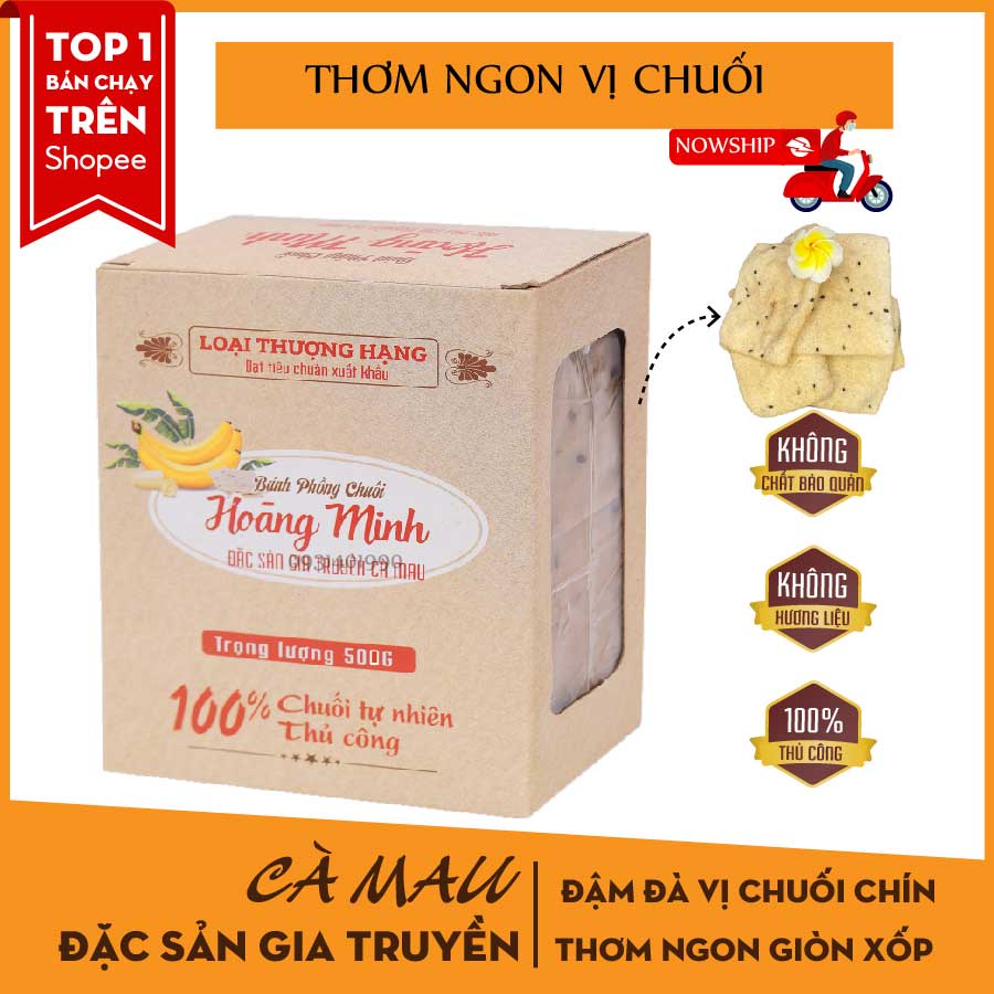 Bánh phồng chuối ngon |Bánh phồng chuối Năm Căn| Đặc sản Cà Mau |Hộp 500G|KHÔNG NGON HOÀN TIỀN