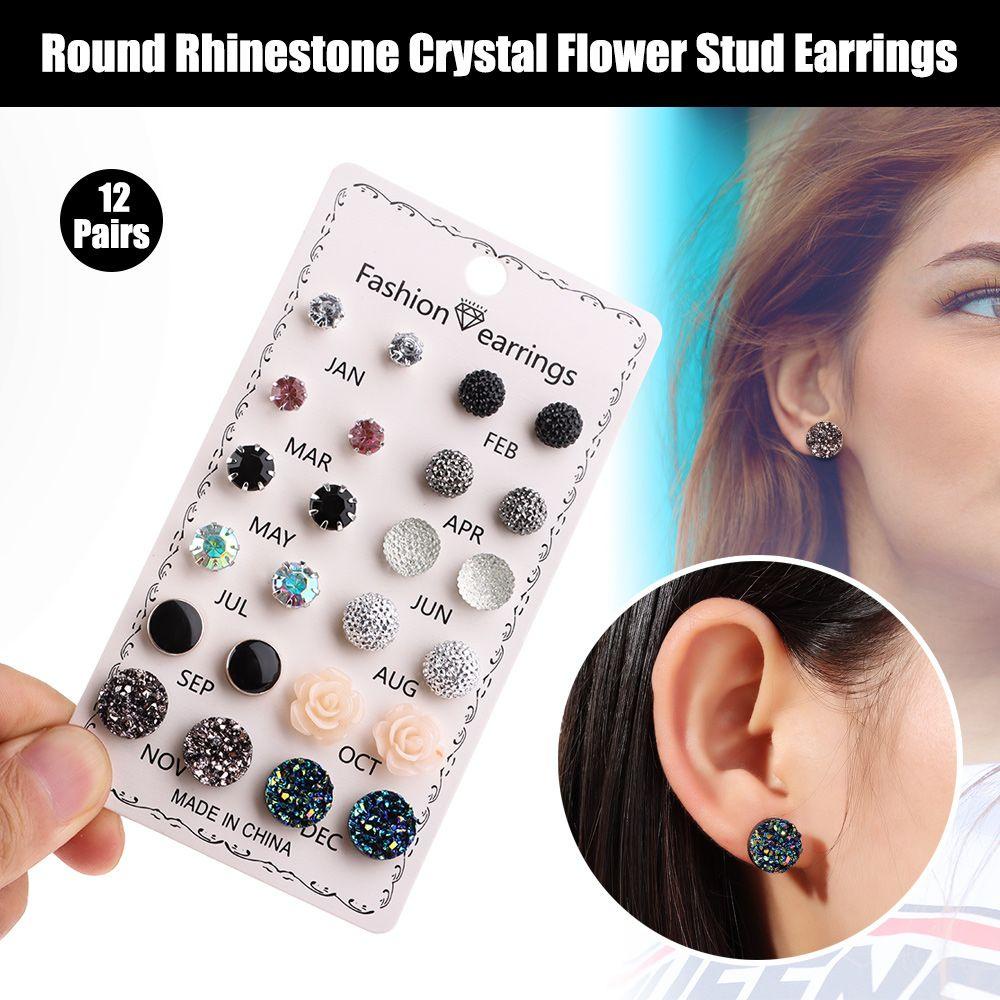 Set 12 Đôi Bông Tai Dạng Xỏ Thời Trang Cho Nữ