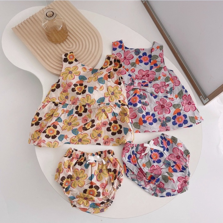 Set Váy Hoa Đính Nơ Kèm Chip Cho Bé Gái MINTSCLOSET Mint's Closet từ 1-5 tuổi - GS1047