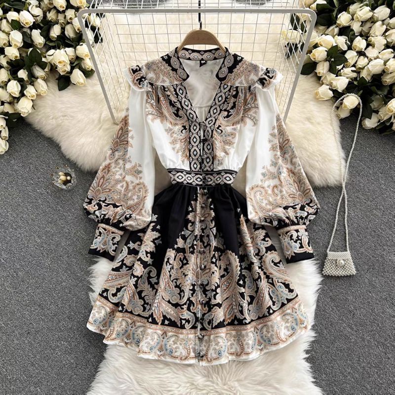 ĐẦM HỌA TIẾT CỔ V PHONG CÁCH BOHO - FORM TO - ĐỌC KỸ BẢNG SIZE