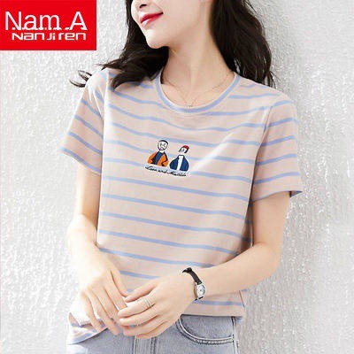 Nam Cực, Cotton, Tay áo ngắn, Áo phông, Váy nữ mùa hè, 2021 M.ới, lỏng lẻo, Phiên bản Hàn Quốc ,, Top Pink,