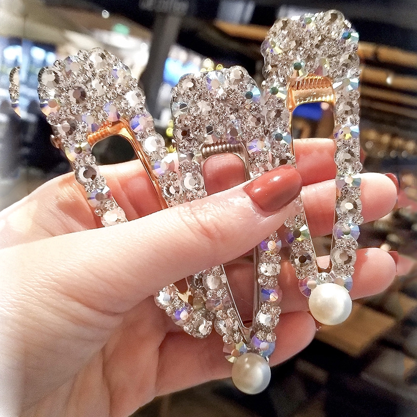 Kẹp tóc thời trang thiết kế đính đá và ngọc trai lấp lánh sang trọng dành cho nữ