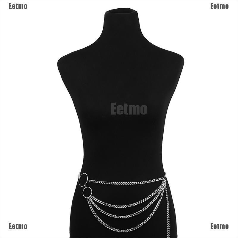 (Eetmo)Women Metal Chain Retro Belt High Waist Hip Coin Charms Waistband Body Chain-VN