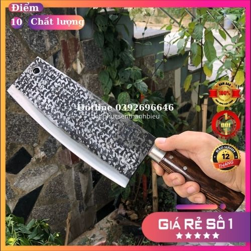 Dao chặt xương Phúc Sen cán gỗ cẩm chỉ, Rèn thủ công thép nhíp ô tô mới 100% CX-01
