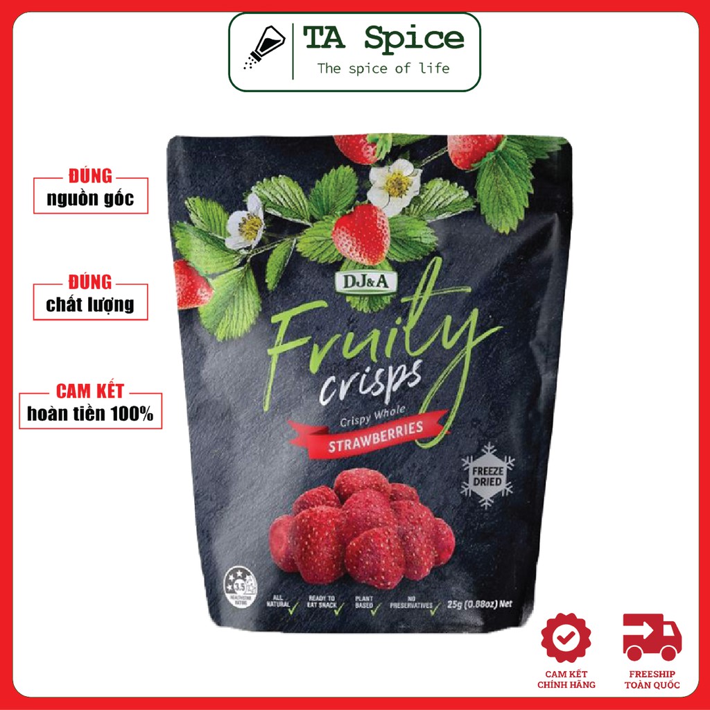 [SIÊU KHUYẾN MÃI] Dâu Tây Sấy - Ăn vặt văn phòng, Ăn KETO - Nhập khẩu Úc  DJ&A 25g - Freeze Dried Strawberries Australia