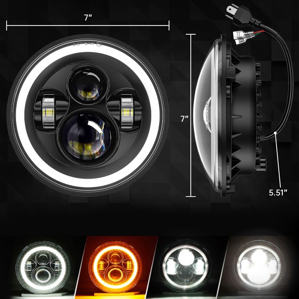 * Hàng Có Sẵn * Đèn Pha Xe Hơi 7 Inch H4 Đèn LED Xe Hơi Vòng Mắt Góc DRL Halo 12V 24V Hi/Lo Tín Hiệu Rẽ Cho JEEP Wrangler JK TJ LJ CJ7 Lada Niva Offroad Beetle