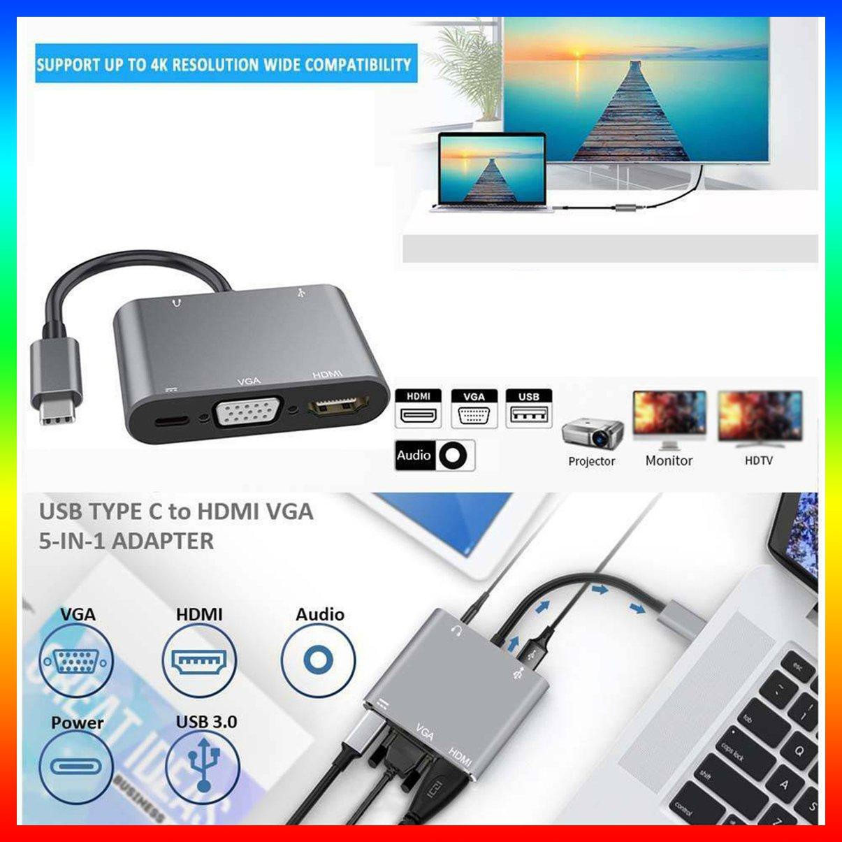 Bộ Chuyển Đổi Usb C Sang Hdmi Vga 4k Ifmeyasi 5 Trong 1 (Top1) Với Hdmi 1080p