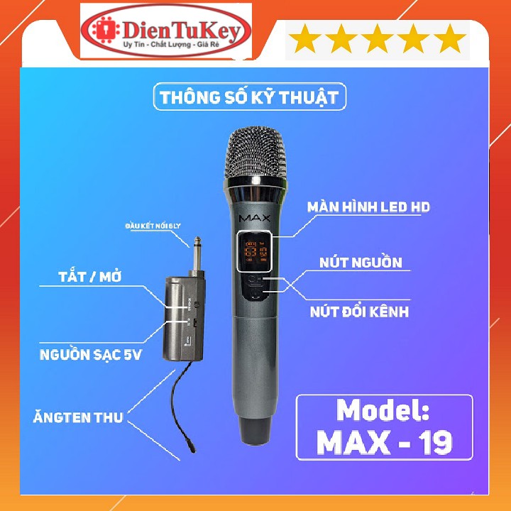 Micro không dây MAX19 dành cho karaoke gia đình,hát live stream,loa kéo âm thanh trung thực và dễ sử dụng