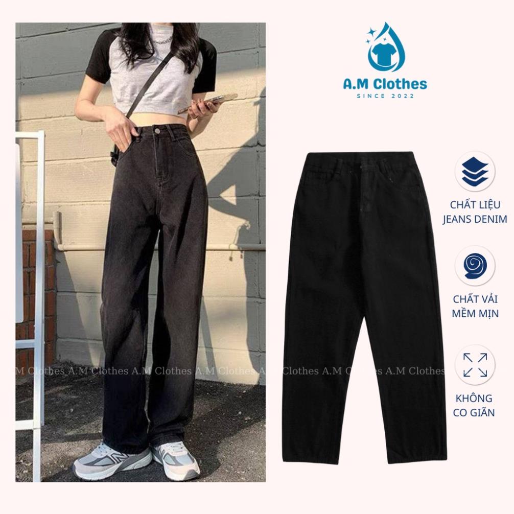 Quần bò Jeans Baggy Nữ ống rộng cạp cao, quần vải bò dày chất đẹp, không giãn, dáng suông | BigBuy360 - bigbuy360.vn
