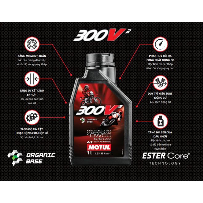 Nhớt Motul 300V2 1L cao cấp cho xe số, tay côn  xe gắn máy