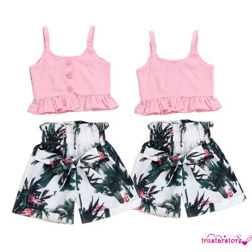 Bộ áo croptop + quần short phối nút gài xinh xắn thời trang cho bé gái