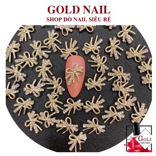 Charm nơ nail , charm nơ đá đính móng màu vàng loại 2