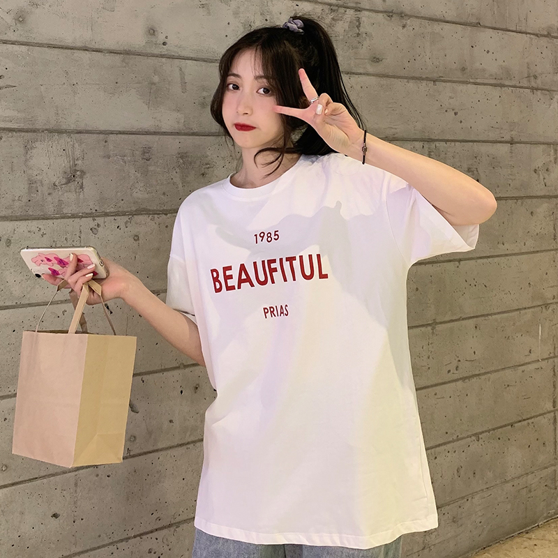 SUXI Áo Thun Nữ Tay Ngắn In Chữ Phong Cách Hàn Quốc