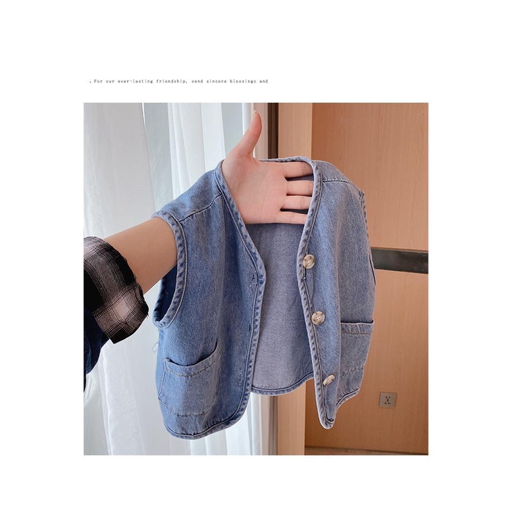 Áo Khoác Denim Không Tay Phong Cách Nhật Bản Hàn Quốc Thời Trang Xuân Thu Hàng Mới Dành Cho Bé Trai Bé Gái 2022
