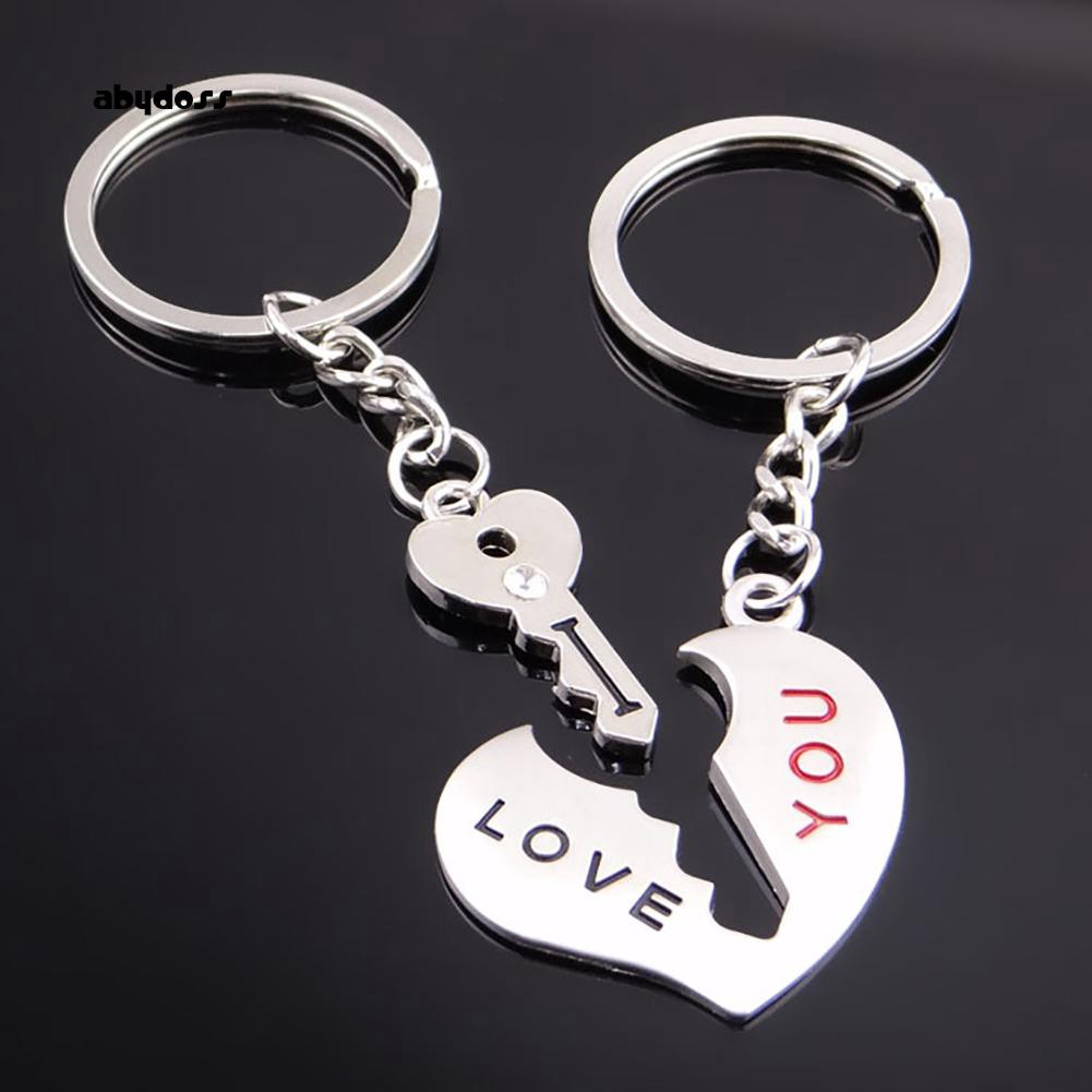 Bộ 2 móc chìa khoá kim loại hình trái tim và chìa khoá cho cặp đôi