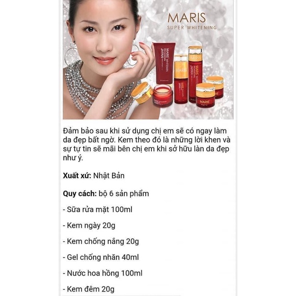 Bộ Mỹ Phẩm Maris Cao Cấp Nhật Bản 6in1 Dưỡng Trắng Da , Ngừa Lão Hóa, Giảm Mụn Nám