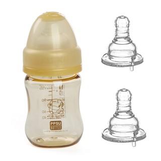 Combo bình sữa kuku cổ rộng ppsu - 140ml kuku - ku5833 + tặng 2 núm ty