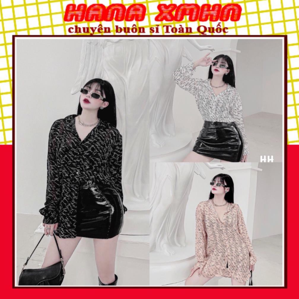 Áo Kiểu Sơ Mi Tay Dài Họa Tiết In Chữ, Chất Voan Mịn Mát Dày Dặn_Xuống Phố Là Mê ⚡ 💝