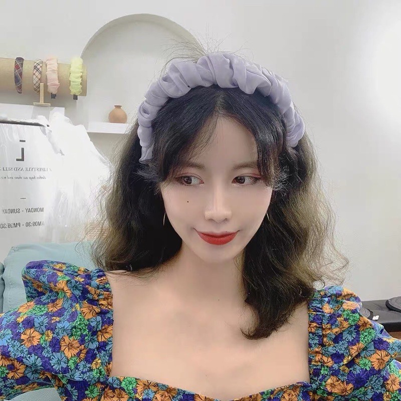 Cài tóc nữ lụa 1 màu nhún - Băng đô tóc trơn màu paste - Maben