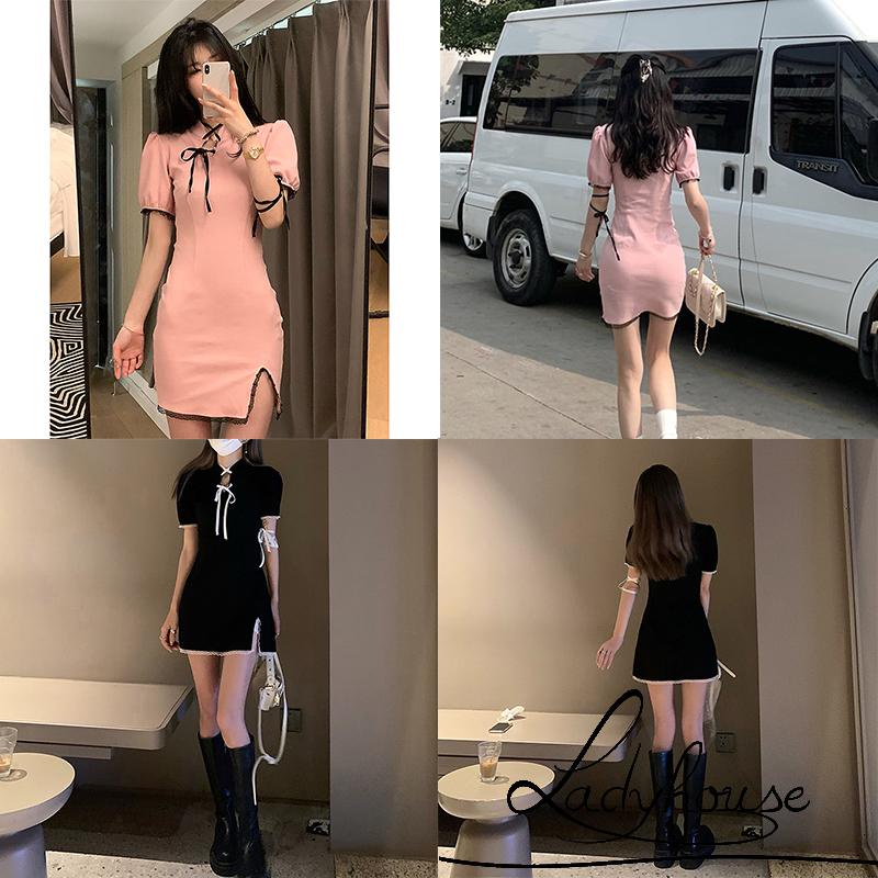 Đầm Ôm Tay Ngắn Cổ Đứng Thời Trang Sành Điệu Cho Nữ