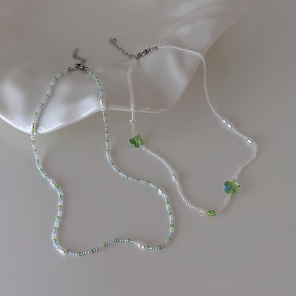 Set 2 Vòng cổ Hai Lớp Hình Bướm Đính Ngọc Trai Và Pha Lê Phong Cách Retro Thời Trang Cho Nữ