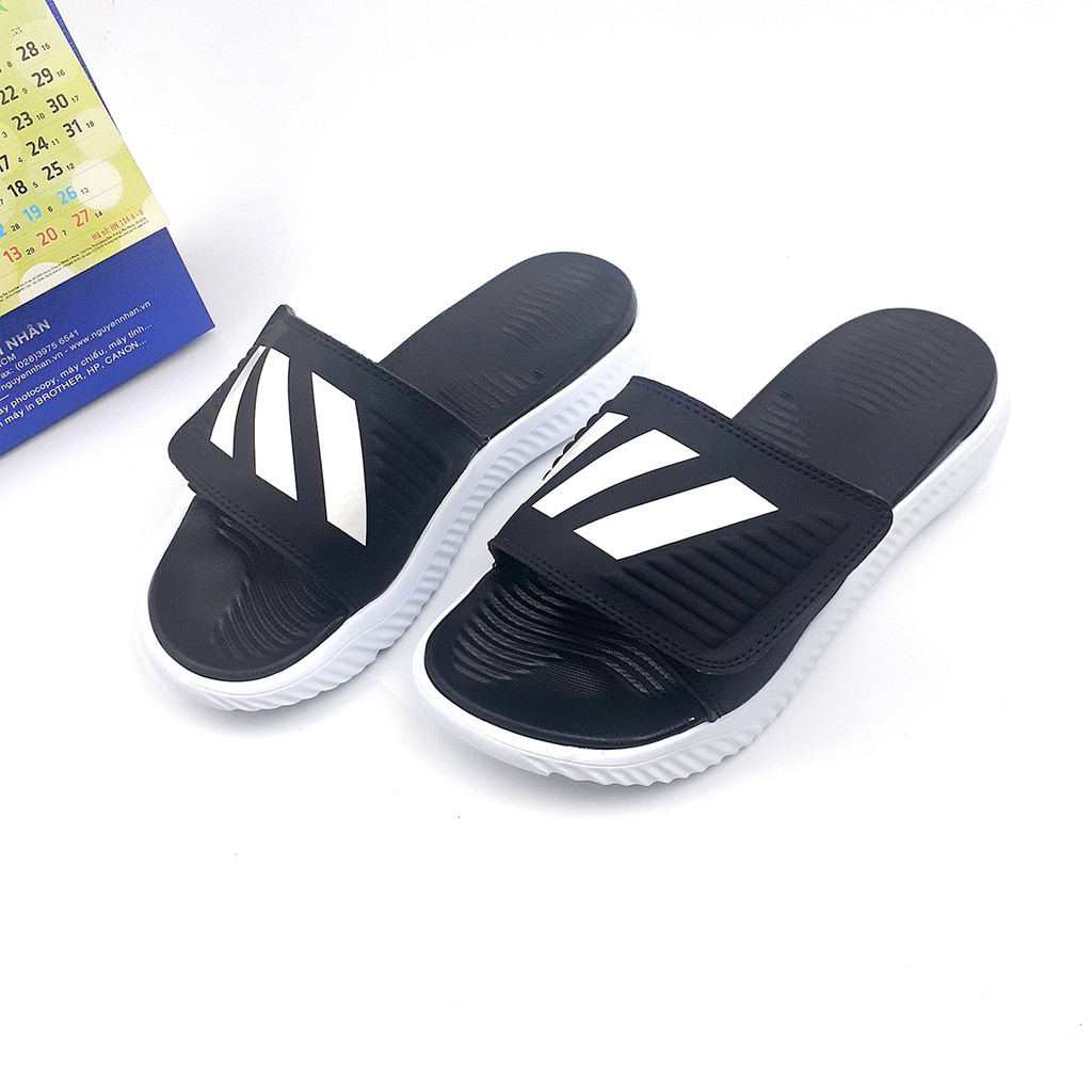 Dép nam quai xé dán 3 sọc dễ dàng điều chỉnh Đế plus êm chân X045 Màu đen trắng