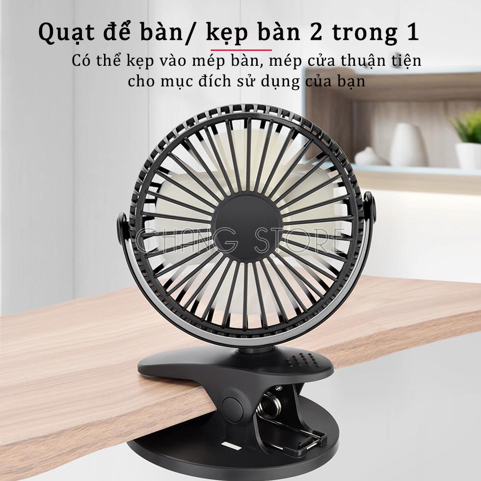 Quạt kẹp tích điện xoay 360 độ, quạt mini kẹp bàn siêu tiện lợi | BigBuy360 - bigbuy360.vn