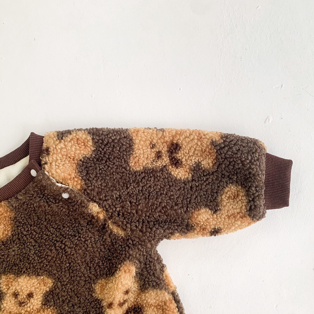 Áo liền quần tay dài phối lông dày thời trang mùa thu cho bé gái sơ sinh