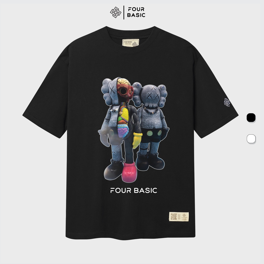 Áo thun tay lỡ Kaws Fullbox phong cách Streetwear Nam Nữ chất lượng 100% Cotton oversize form rộng Four Basic T23