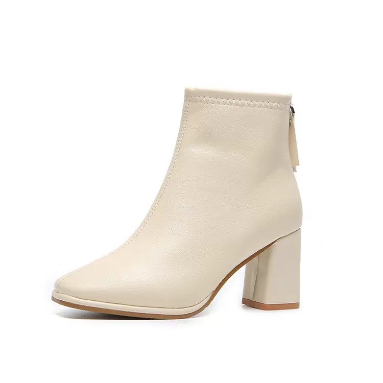 Giày bốt da mềm nữ cao cổ, Bốt nữ cổ lửng chất da có khoá sau, đế vuông lên dáng cực sang chảnh | BigBuy360 - bigbuy360.vn